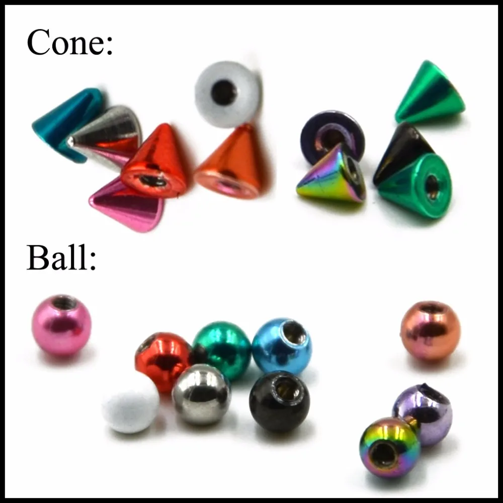 Lot of 10pcs Surgical Steel Plated Round Ball Mix Colors Cone Replacement Ball Tongue Barbell Lip Ring Ear Piercing Jewelry 16g