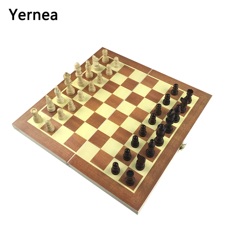 Yernea Chess Pieces Wooden Game Folding Wooden King 7CM Chess Set 34*34*1.8CM Chess Board Game Checkerboard Entertainment Gift