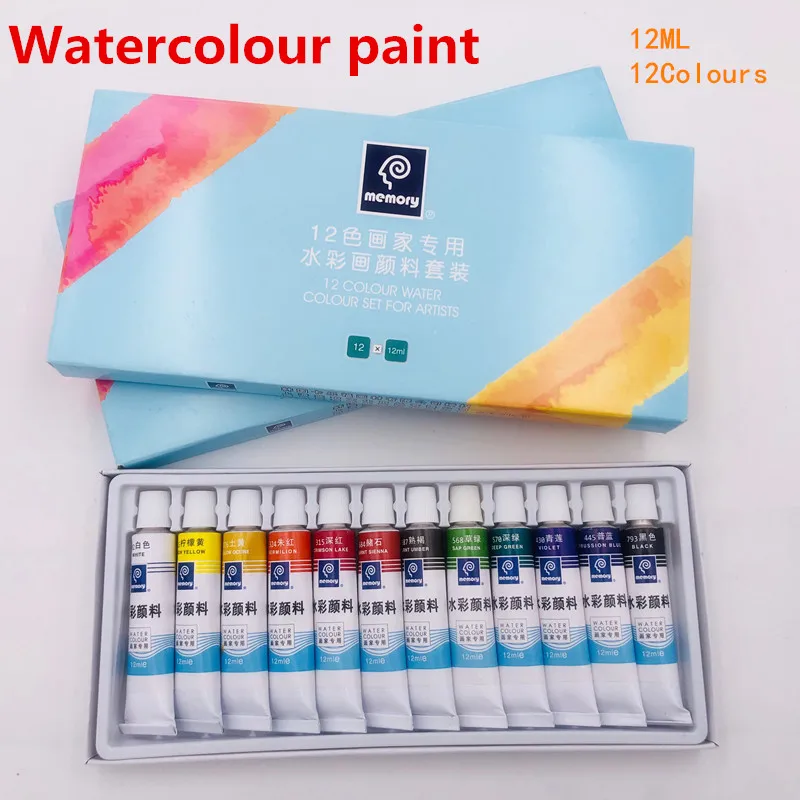 

12ML 12 Colors Tubes Set Watercolor Paints Professional Water Paint Acrylic Painted Canvas Pigment Art Set