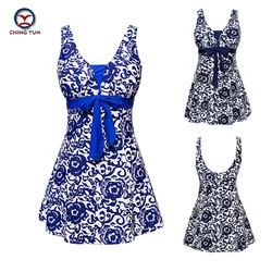 2019 Sexy printing Bare back vest Skirt Swimwear Women One Piece Swimsuit Beachwear Bathing suit Swimwear dress Plus size N9205