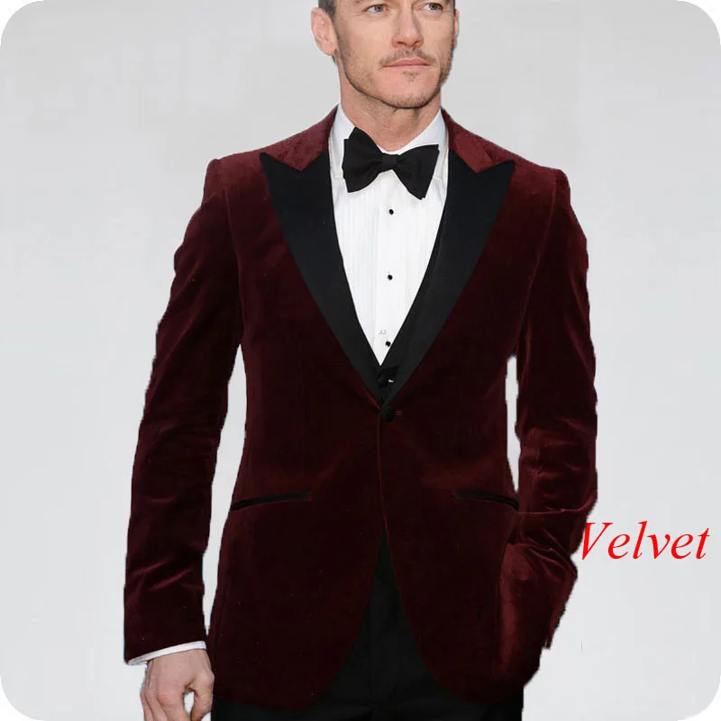 

Burgundy Velvet Wedding Men Suits Tailored-Made 2Piece Man Blazer Tuxedo Slim Fit Terno Masculino Smoking Jacket Costume Homme