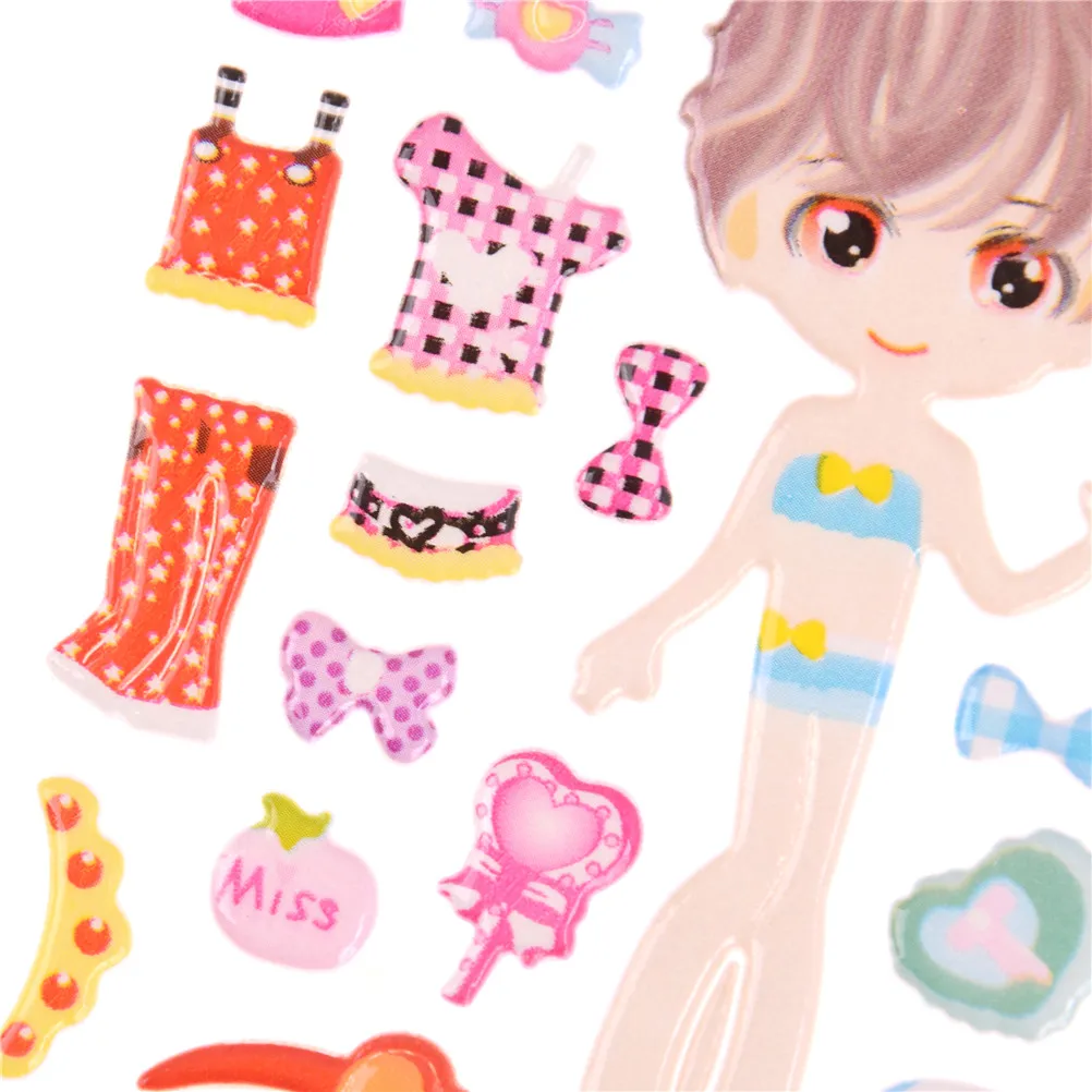 5 sheets Cartoon Beauty Dress Up Little Girl Loves PVC Stickers Lovely Kids Dress Up Stickers For girl toys gifts