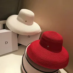 Sombrero de sol de ala ancha para mujer, sombrero de paja plegable, flexible, rojo, negro, blanco, rojo, UV, Derby de viaje, verano