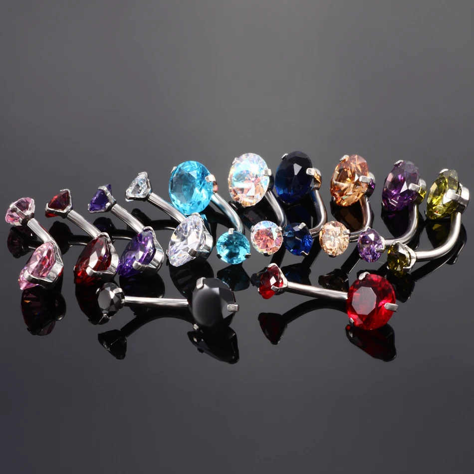 1PC Steel Crystal Zircon Body Jewelry Belly Button Rings Piercing Navel Bars Stud Ombligo Nombril Stud Piercings Jewelry