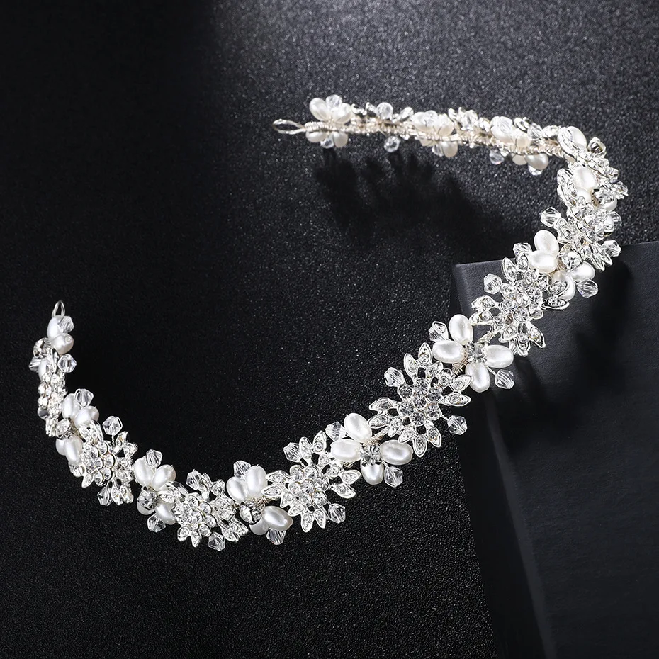 Luxury Clear Crystal Bridal Hair Vine Pearls Wedding Hair Jewelry Accessories Headpiece Women Rhinestone Pageant Crown Headbands