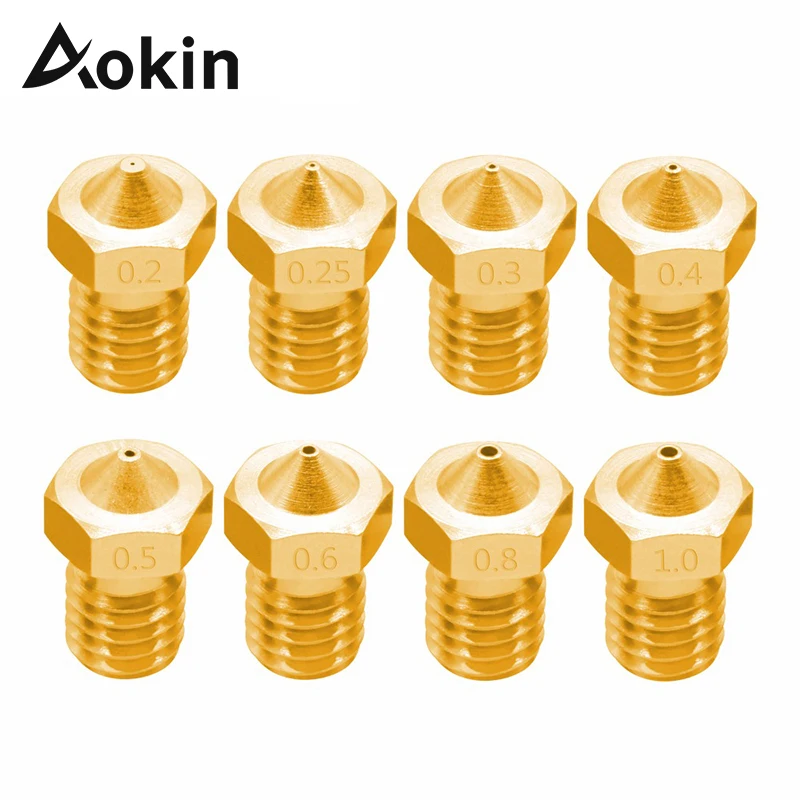 Aokin – buse d'extrudeuse filetée V5 V6, pièces d'imprimante 3D, Filament 0.25, 0.3, 0.4, 0.5, 0.6, 0.8, 1.0mm, 1.75mm, 3.0mm