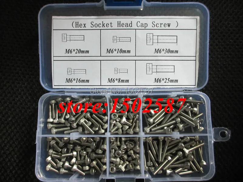 

48pcs/lot M6 Cap Screw DIN912 Hex Socket Head Cap Screw Accessories Kits Bolt A2-70 Stainless Steel SUS304