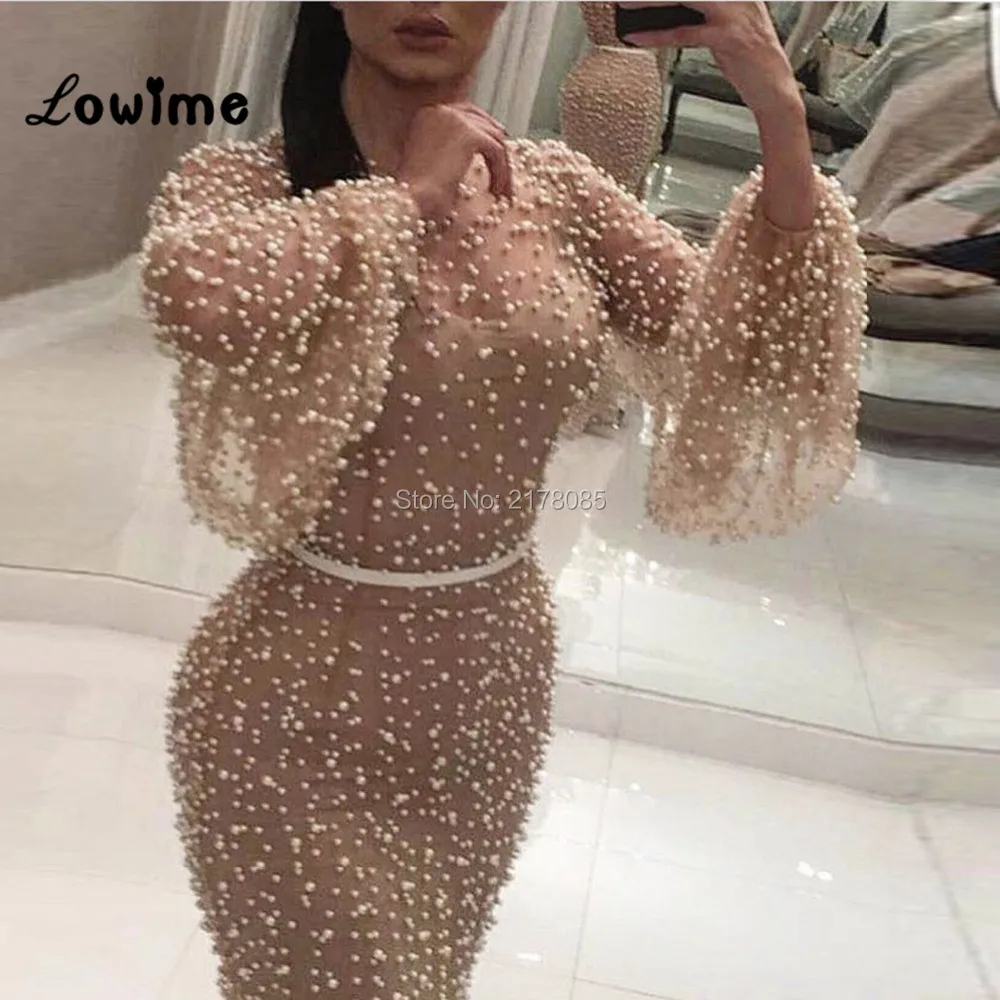 Robe De Soiree Arabic Champagne Formal Evening Dress Middle East Kaftan 2018 Pearl Abendkleider Mermaid Party Dresses Abiye Gown