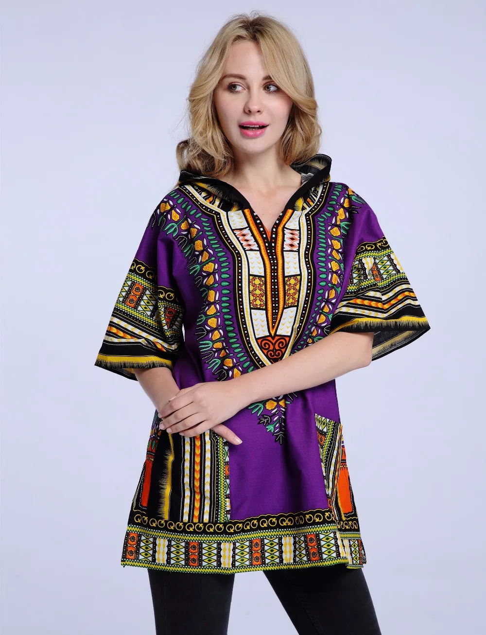 Dashikiage Hoodies 100% Cotton Dashiki with Hood Men\'s Women\'s African Dashiki Shirts Dress Boho Hippie Kaftan Festive Clothing