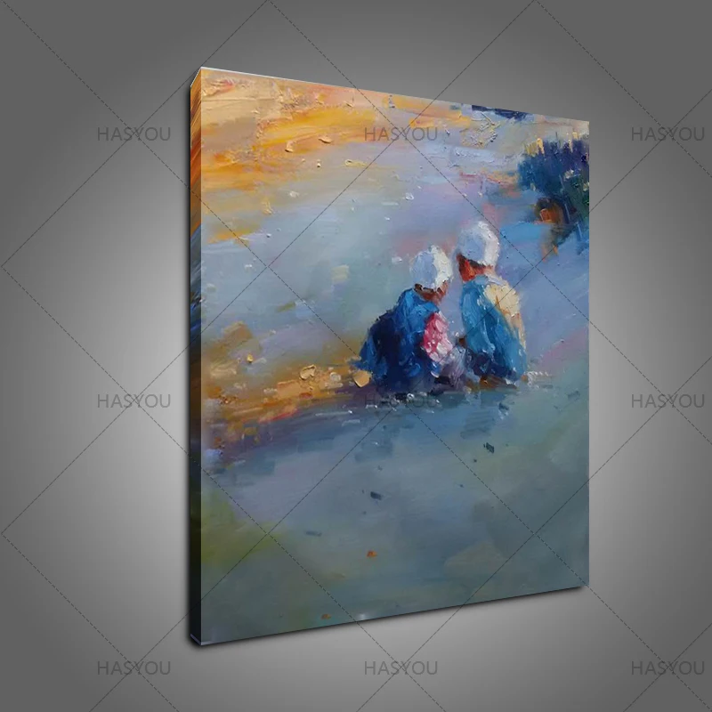 

modern portrait handmde oil painting Lovely Two Babies Playing canvas Oil Painting for kid's room office hotel Home Decorations