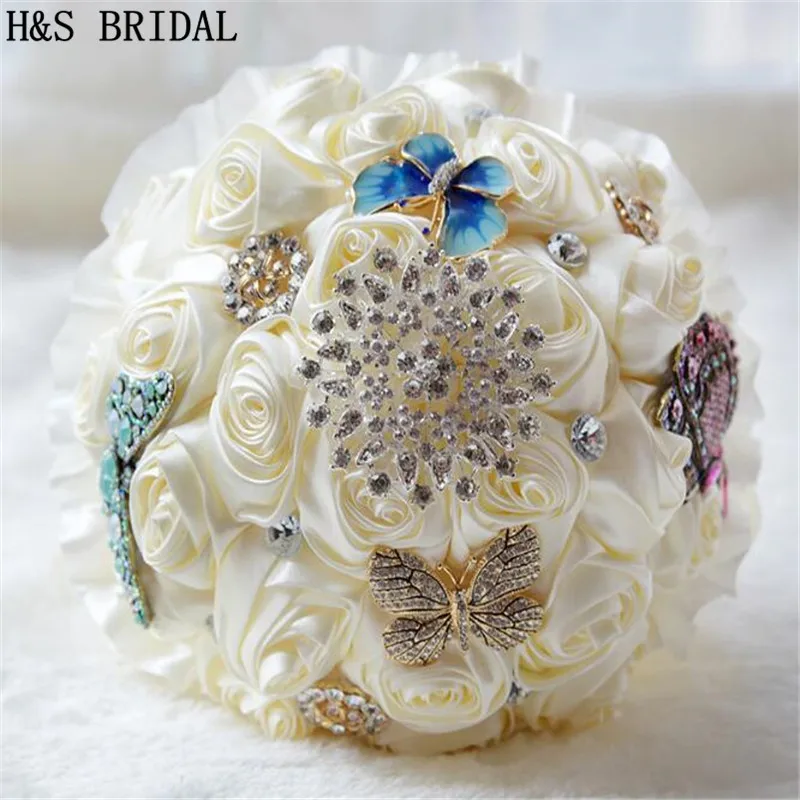 Ivory Hand Made With Butterfly Bridal bouquet de mariage Decorative Artificial Rhinestone Bridesmaid Crystal Wedding Bouquet