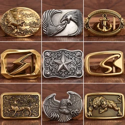 Retro Chinese style leather belt with smooth buckle, men belt buckle accessories, a variety of design styles