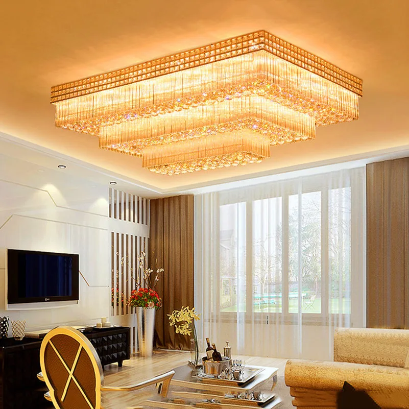 

FUMAT 2 Or 3Layers Rectangular Crystal K9 Stainess Steel LED Ceiling Lamp Modern Luxury Crystal For Dining Room Foyer Lighting