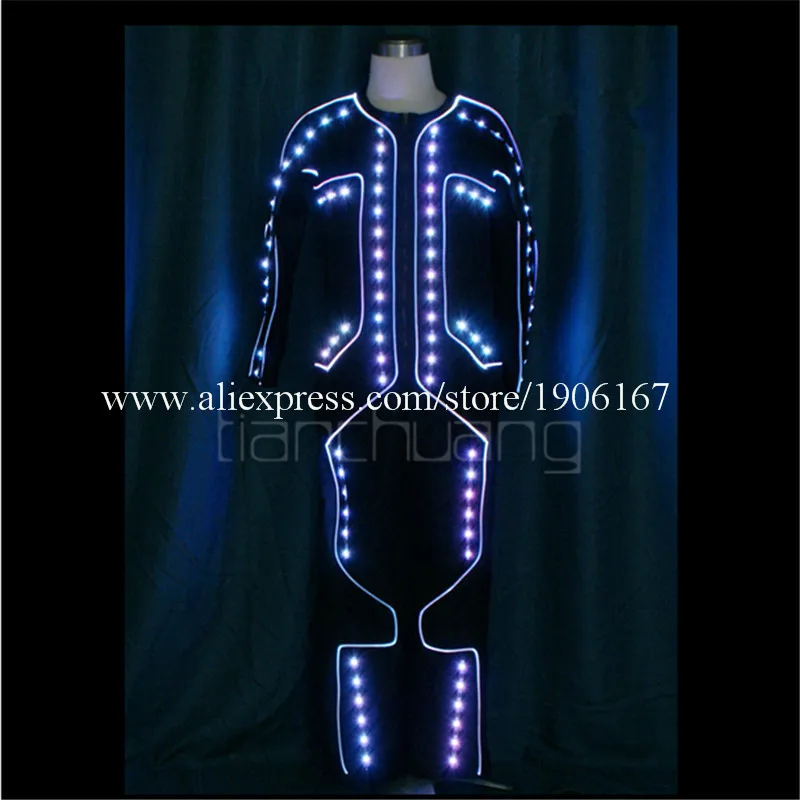 Programmable LED Light Up Fiber Optic Tron Dance Costumes Full Color Ballroom RGB Led Luminous Stage Performance Clothes Suit