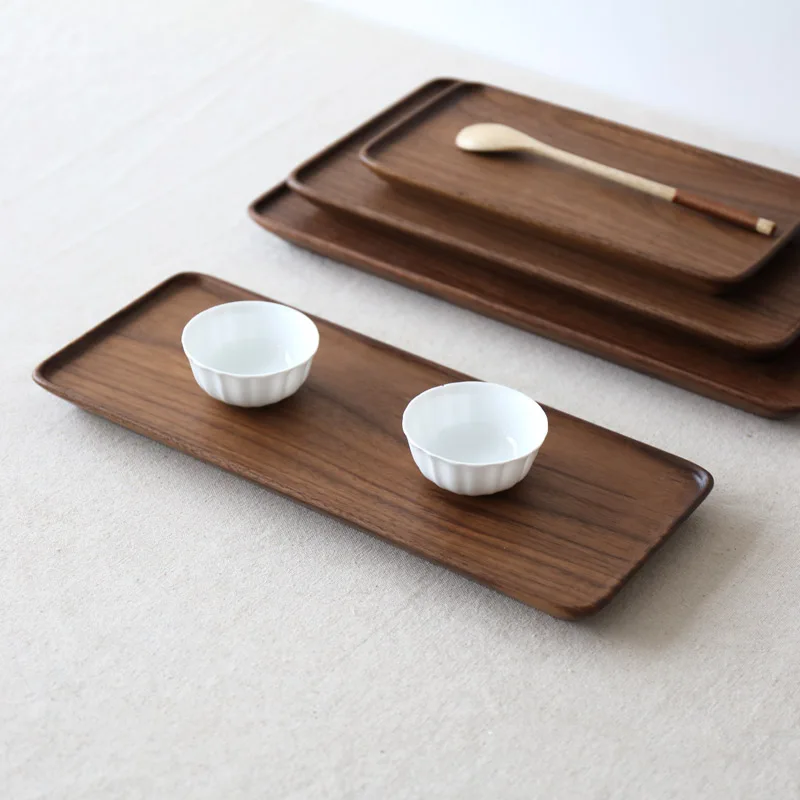 Tea Set Cup Snake Dessert  Wooden Plate  Black Walnut Cherry Wood Rectangle Tea Tray Snack Tray For Home Decoration Office Hotel