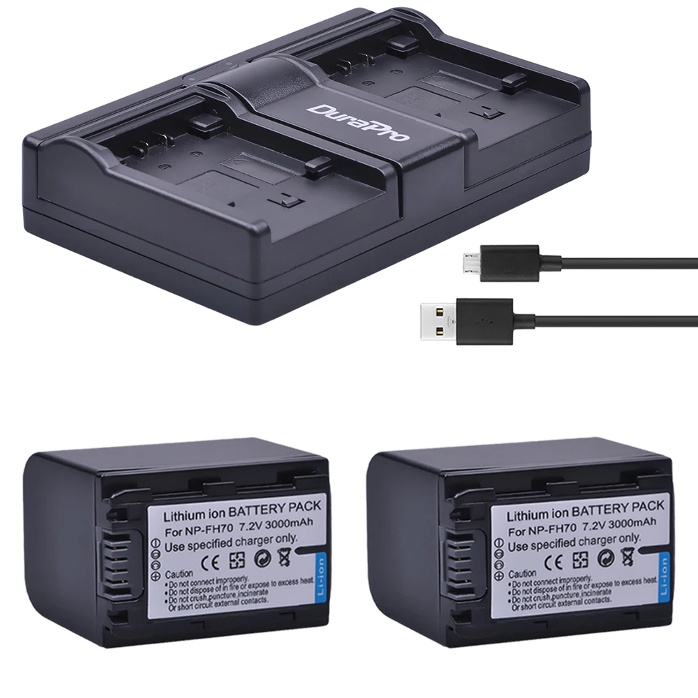 2pc 3000mAh NP-FH70 NP FH70 Li-ion Battery + USB Dual Charger For Sony DCR-DVD405 407E 408 410E 450 602E 650E DCR-SR85 HDR-HC9