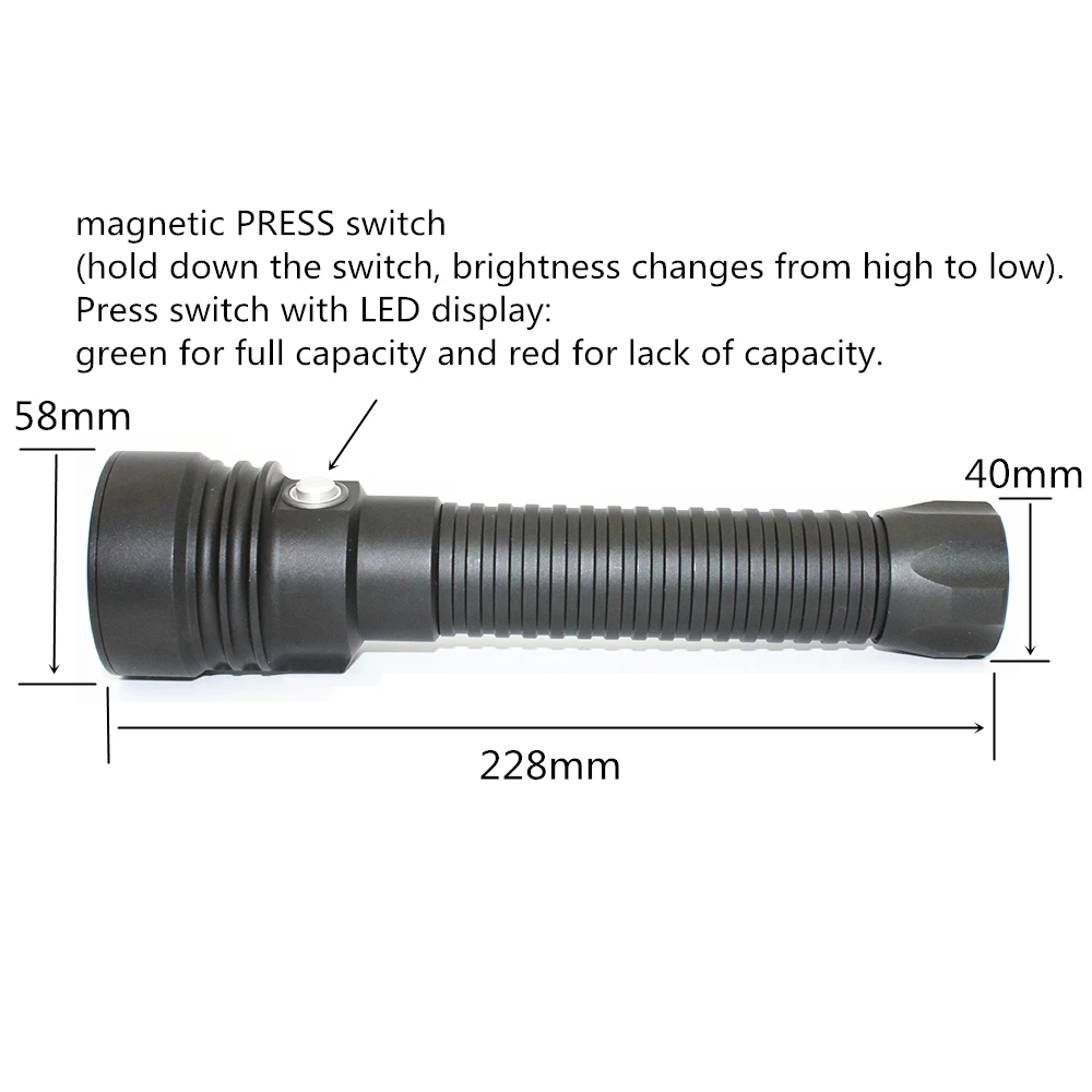 Lanterna de mergulho LED poderosa, Lanterna impermeável subaquática, Luz da tocha do mergulho, XHP70.2, 4200LM, 100m