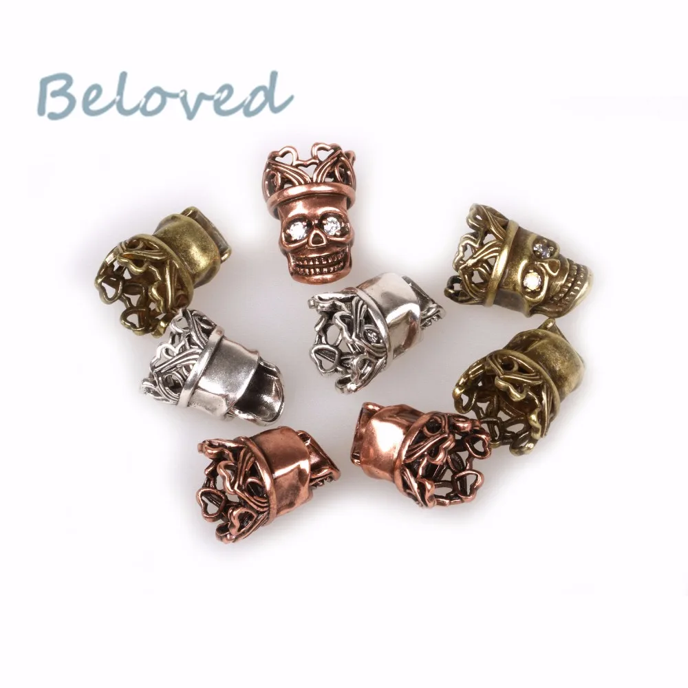 Micro Paved Cubic Zirconia King Skull Metal Charms Beads, EDC Survival Paracord Bracelet Accessories, BG18196