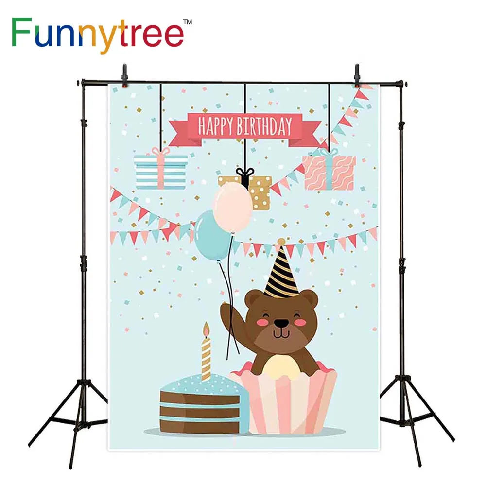 Funnytree photography backdropscute bear doll birthday party cupcake cake pennant gift studio funds child photography