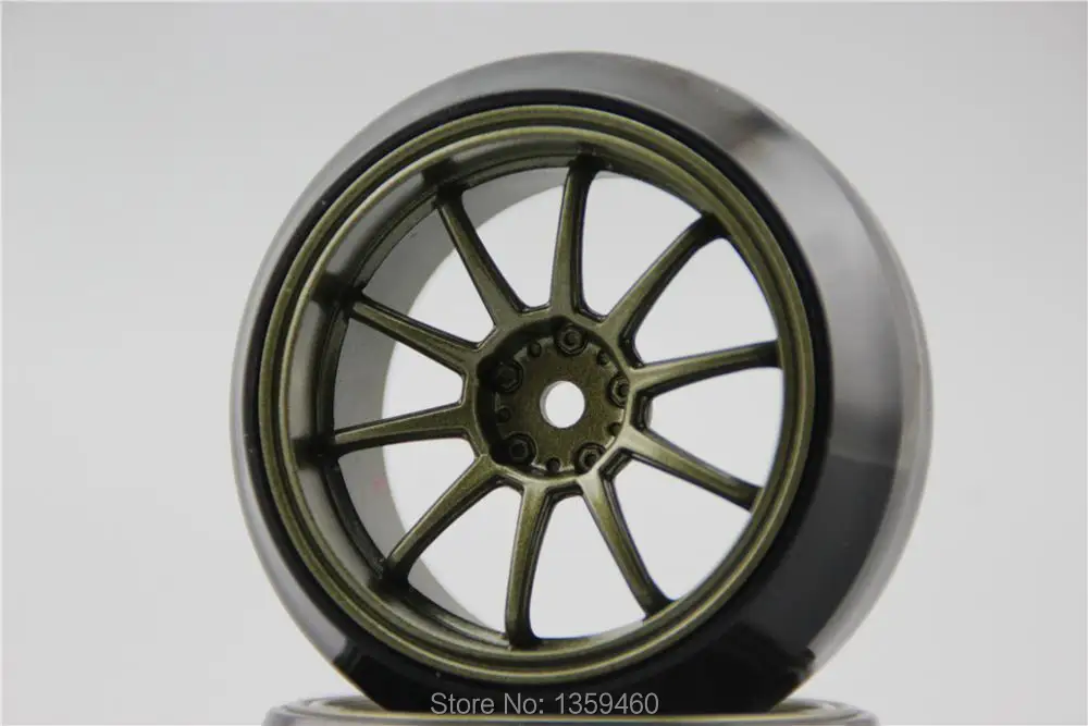 4 pz RC 1/10 Drift Disco Pneumatico della gomma della Rotella Rim W10S2BR 4mm Offset (Pittura Brozen) Adatto Per 1:10 Auto Drift