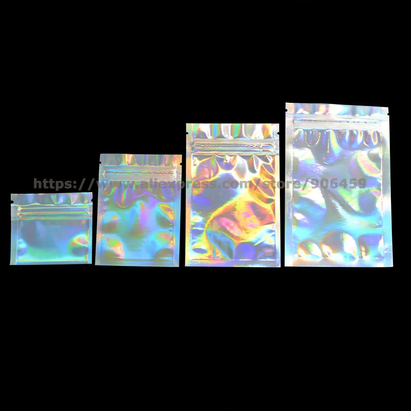 

100pcs Laser Metallic Mylar Zip lock Bags Aluminum Foil Hologram Zip lock Plastic Pouch Moisture Proof Food Storage Bags