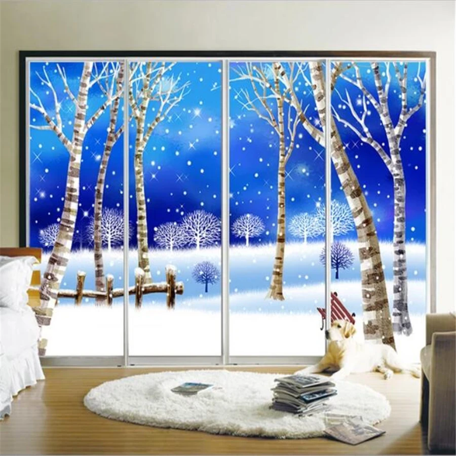 Beibehang Personalizado papel de parede 3d mural de fotos dreamy neve do inverno birch floresta papel de parede TV fundo da parede pintura decorativa 3d