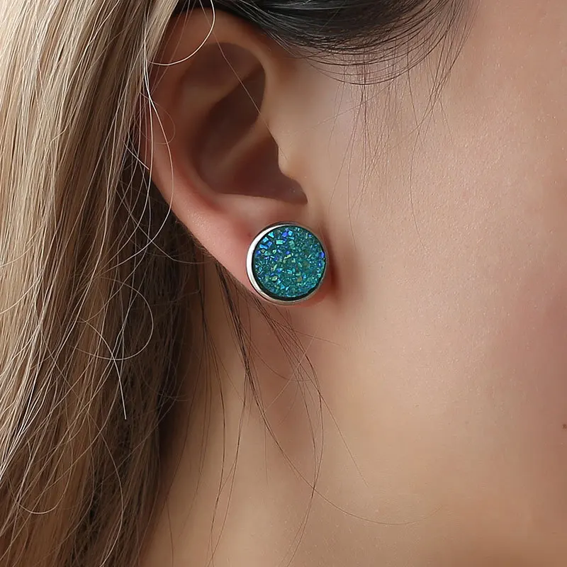 10 Colors Pink Blue Black White Green Frosted Full Shiny Crystal Geometric Circle Stud Earrings For Women