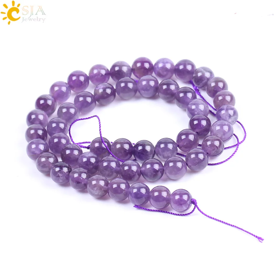 CSJA Natural Stone Purple Quartz Loose Beads 8mm Round Amethysts DIY Beaded for Women Jewelry Making Bracelets Necklaces F187