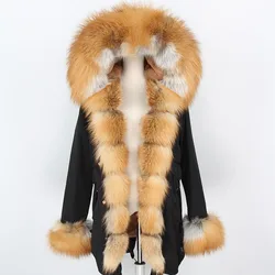 2024 MaoMaokong New Fox Fur Parka Warm Faux Fur Lined Jacket Women Coat Women's Winter Jackets With Natural Real Fur Collar