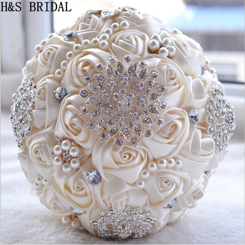 Ivoor Wit Bridal Wedding Bouquet De Mariage Parels Bruidsmeisje Kunstmatige Bruidsboeketten Bloem Crystal Buque De Noiva 2020