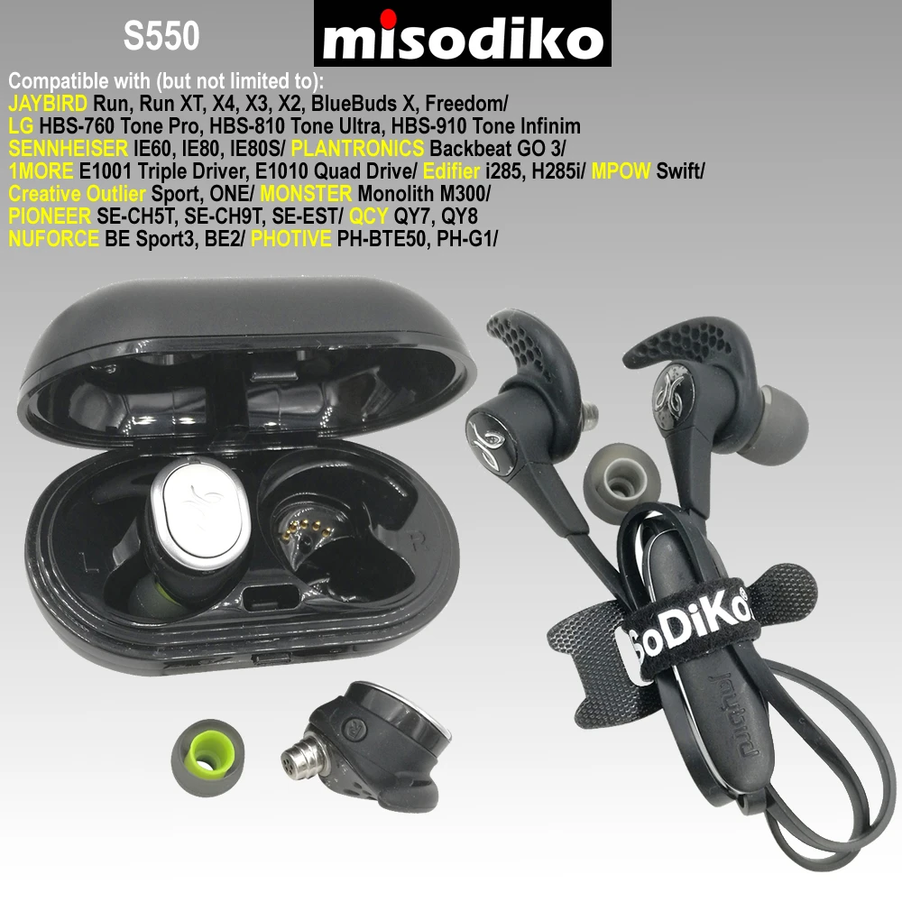 misodiko S550 Silicone Earbuds Tips Eartips for Jaybird X4 X3 X2, Run, BlueBuds X, Freedom/ Photive PH-BTE50/ LG HBS 760 810 910 image 3