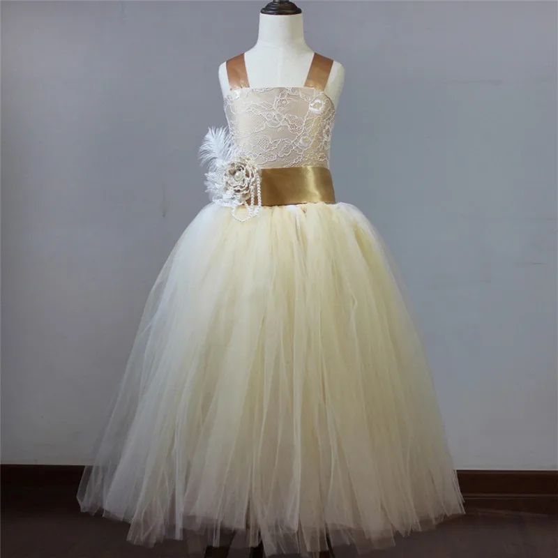 Tiếng Ả Rập Champagne Rước Lễ Lần Đầu Váy Đầm Cho Bé Gái Trang Đồ Bầu Vestidos Daminha Hoa Bé Gái Váy Đầm Cho Đám Cưới