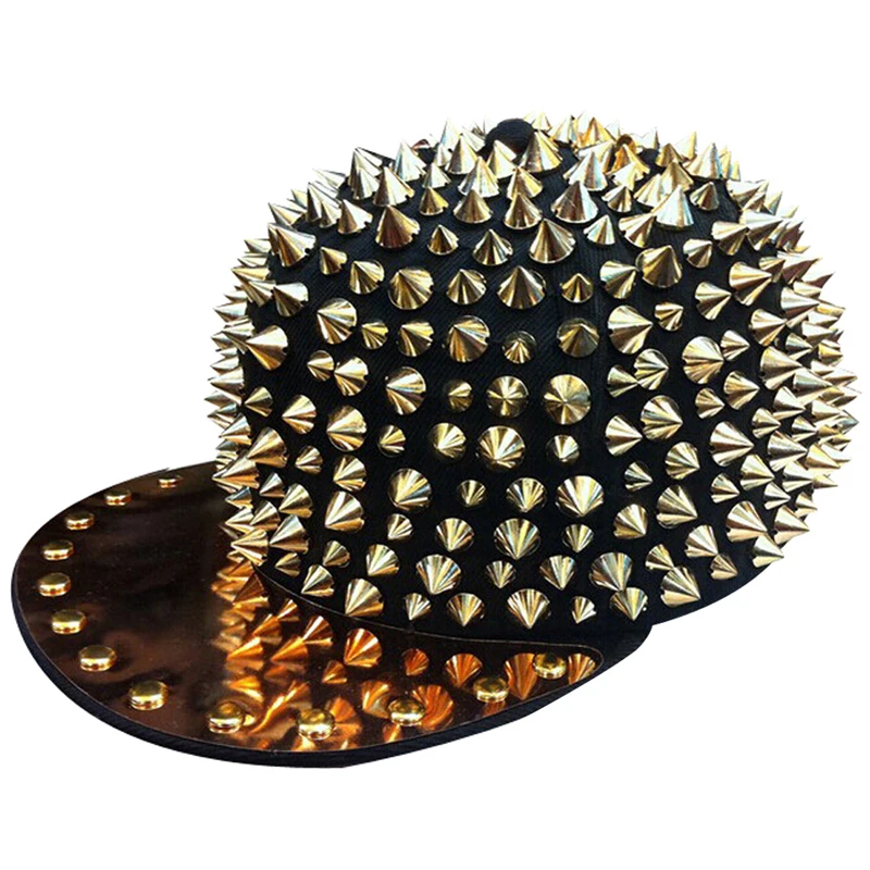 HOT!! Hedgehog Punk Hiphop Unisex Hat Gold Spikes Spiky Studded Cap  Top