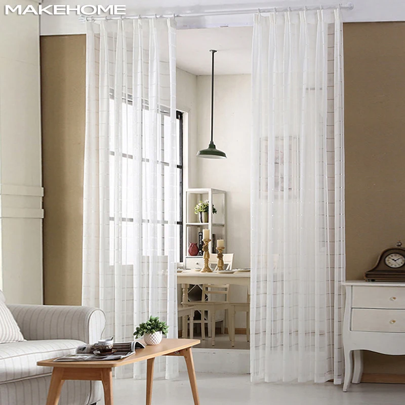 Soft Hand Feeling White Tulle Curtains for Living Room Kids Bedroom Decoration Plaid Modern Curtain Solid Sheer Voile Tulle