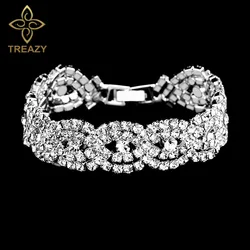 TREAZY Fashion Luxury Rhinestone Jewelry for Women Silver Plated Crystal Link Bracelets Bangles Wedding Party Accessories