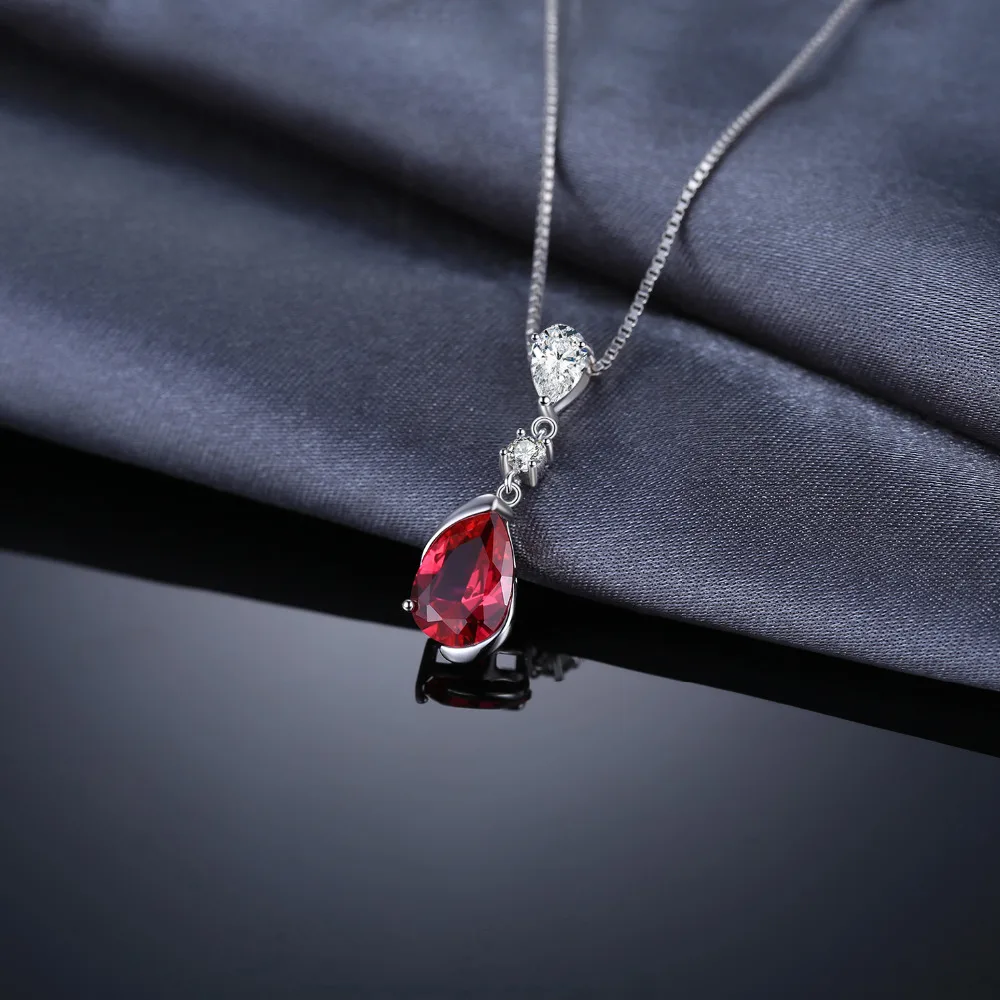 JewelryPalace 2.6ct الكمثرى مكون الأحمر روبي 925 فضة قلادة قلادة للمرأة خاتم مزين بحجر كريم مجوهرات لا سلسلة