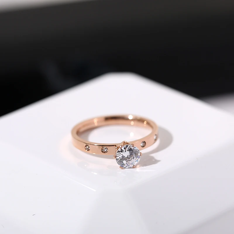 YUN RUO Fashion One Carat Zircon Wedding Ring Couple Rose Gold Color Woman Birthday Gift Party Titanium Steel Jewelry Never Fade