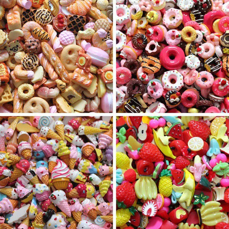 30pcs/lot Mix Kawaii Resin Food Crafts Resin Flatback Cabochons For Phone Decoration Crafts Scrapbooking DIY Accessories