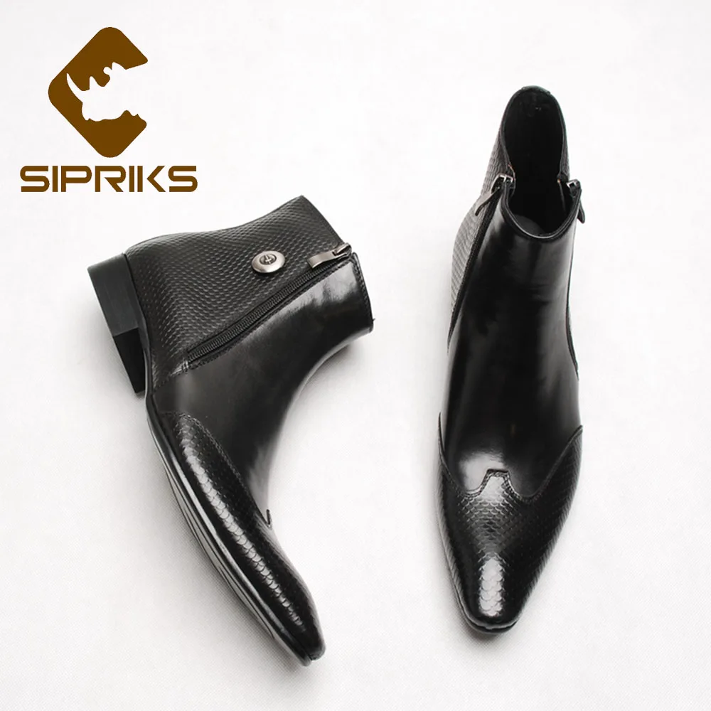 SIPRIKS Double Zip Boots Men\'s Burgundy Leather Ankle Boots Pointed Toe Black Wedding Booties Euro 45 Outdoor Shoes Italian