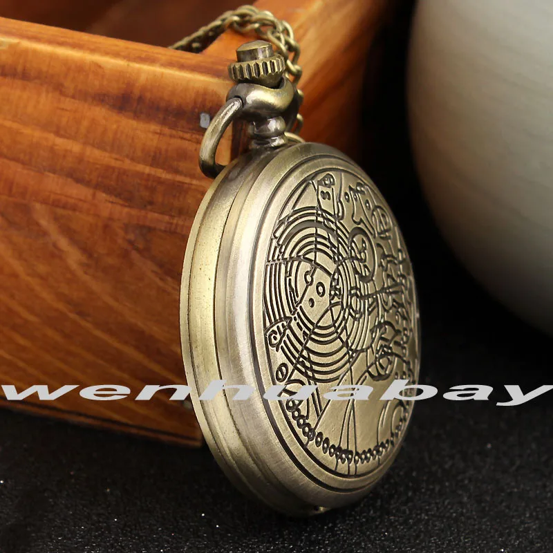 Vintage Bronze Thema Taschenuhr Halskette Uhr mit Symbolen Anhänger Frauen Herren Geschenk