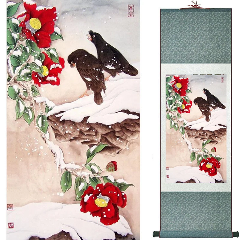 

Traditional silk art painting birds and Water lily Chinese Art Painting Home Office Decoration Chinese painting2019071921