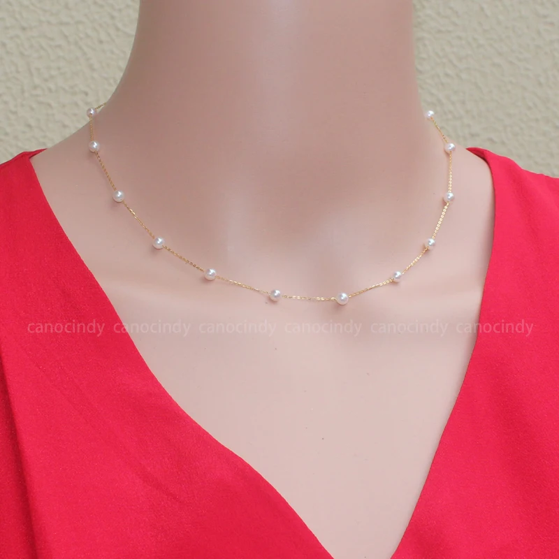 Fine Jewelry Mini 5-6mm 18K lock bone chain seawater pearl necklace specular neckalce