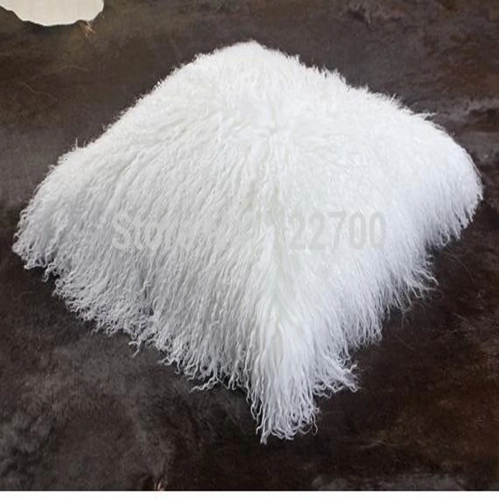 Two Sides White Curly Mongolian Fur Cushion Covers Sofa Tibetan Lamb Pillow Cover Sofa Decorative Pillows 50x50cm 1Pc