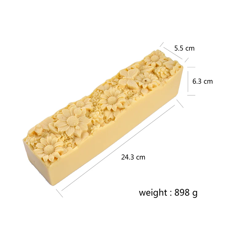 Rectangular Silicone Soap Mold with Wooden Box and Flower Mat Handmade Embossed Loaf Soap Making Tool