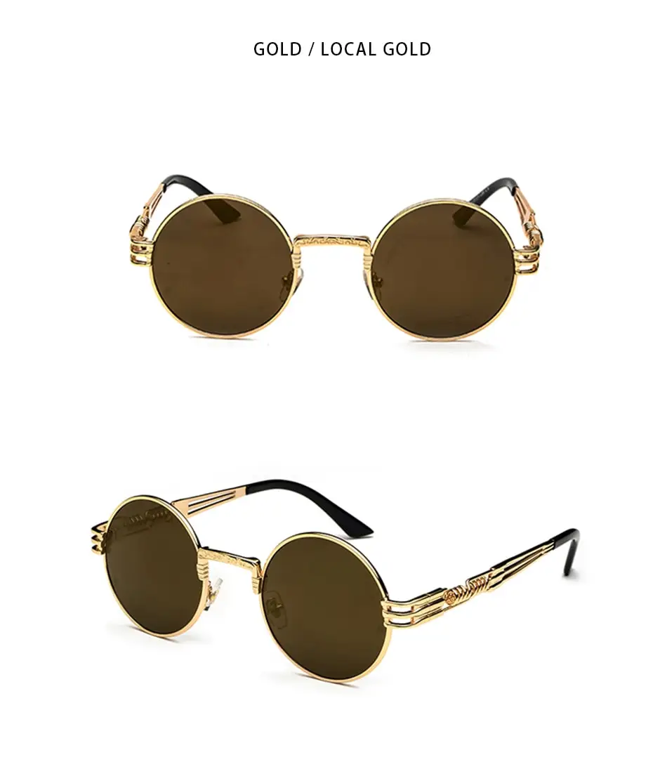 Neue Mode Retro Steampunk Runde Metall Sonnenbrille für Männer Frauen Doppel Frühling Bein Bunte Brillen Punk Gläser UV400 – Detail 5