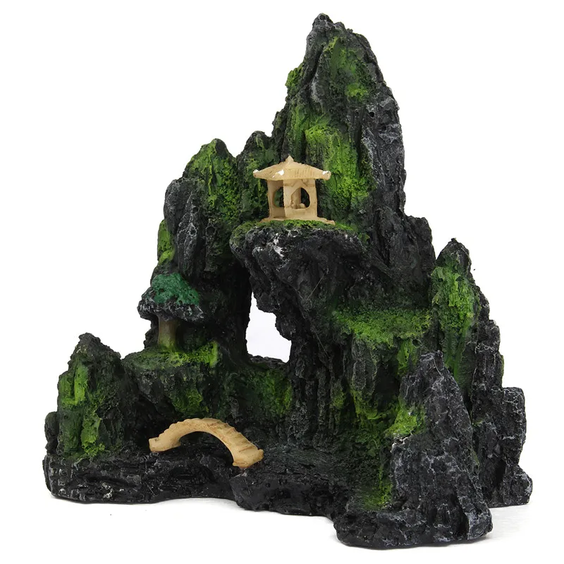 Mountain Resin View Aquarium Ornament Tree - Rock Cave Stone Decoration Fish Tank