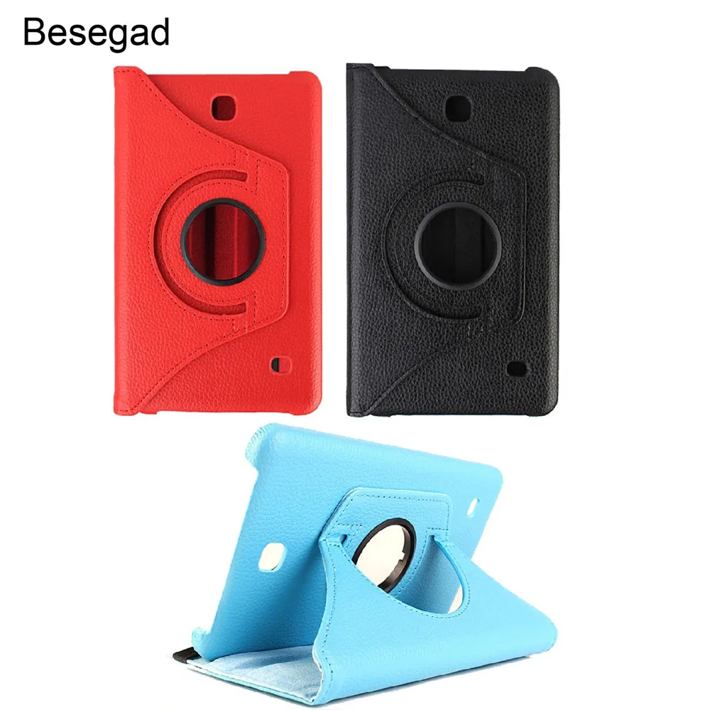 Besegad 360 Degree Rotation PU Leather Flip Case Cover Skin Shell Stand Function for Samsung Galaxy Tab 4 T230 Tab4 T 230 Gadget