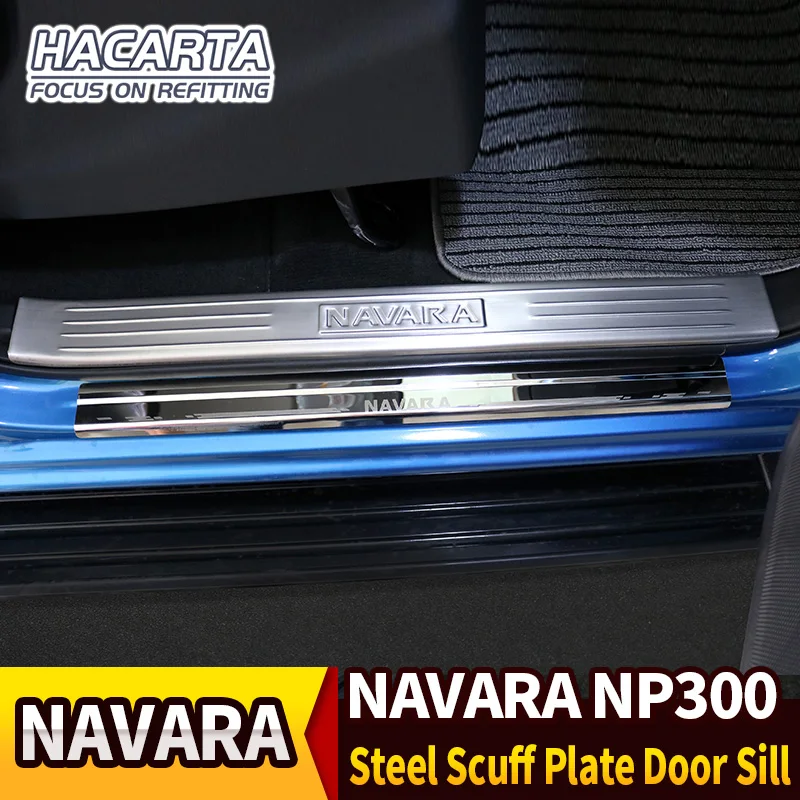 stainless steel door sill strip car accessories car styling For Navara NP300 frontier navara d40 d23 welcome pedal Scuff Plate