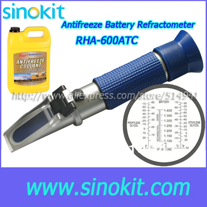 Ethylene Glycol: -70'C-0'C Antifreeze tester or Battery Blue Grip Refractometer RHA-600ATC