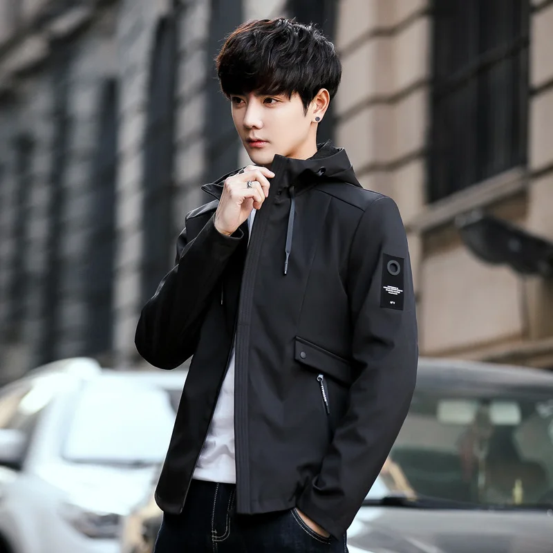 

Spring Jackets And Coats Solid Color 2019 Mens Casual Bomber Zipper Hooded Jacket Men Fashion Streetwear Jacket Male Plus Size